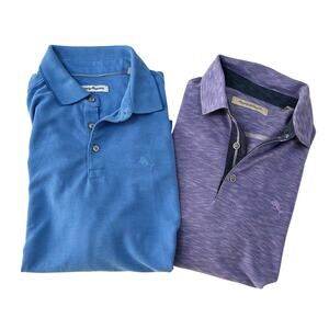 Pair of Tommy Bahama men's L golf polo shirts blue light purple